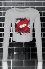 CocoMe Couture long sleeve micro rib baby tee in athletic heather grey with a Pretty but a Problem graphic print